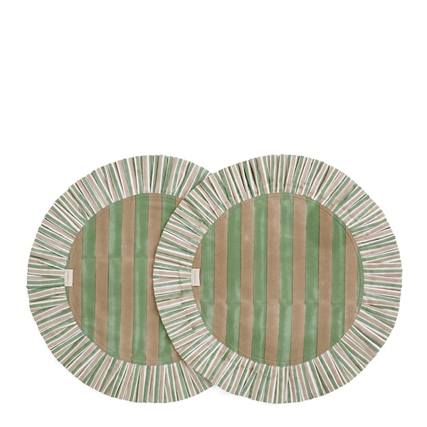 Jaipur Stripe bordstablett med volang Ø35 cm 2-pack grön