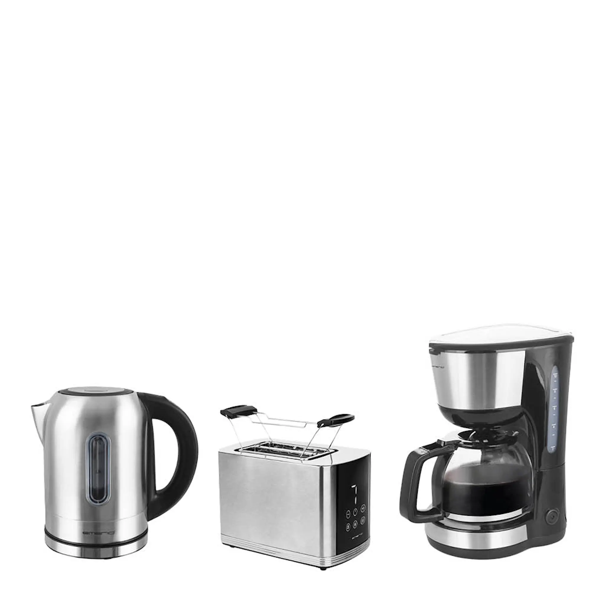 EMERIO Frokostset kaffebryggare, brödrost och vattenkokare rostfritt stål