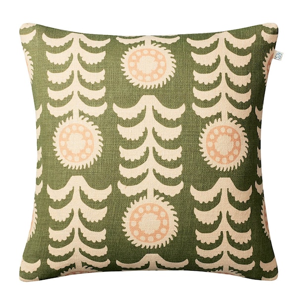 Alok kuddfodral linne 50x50 cm Light Beige/Cactus Green/Rose
