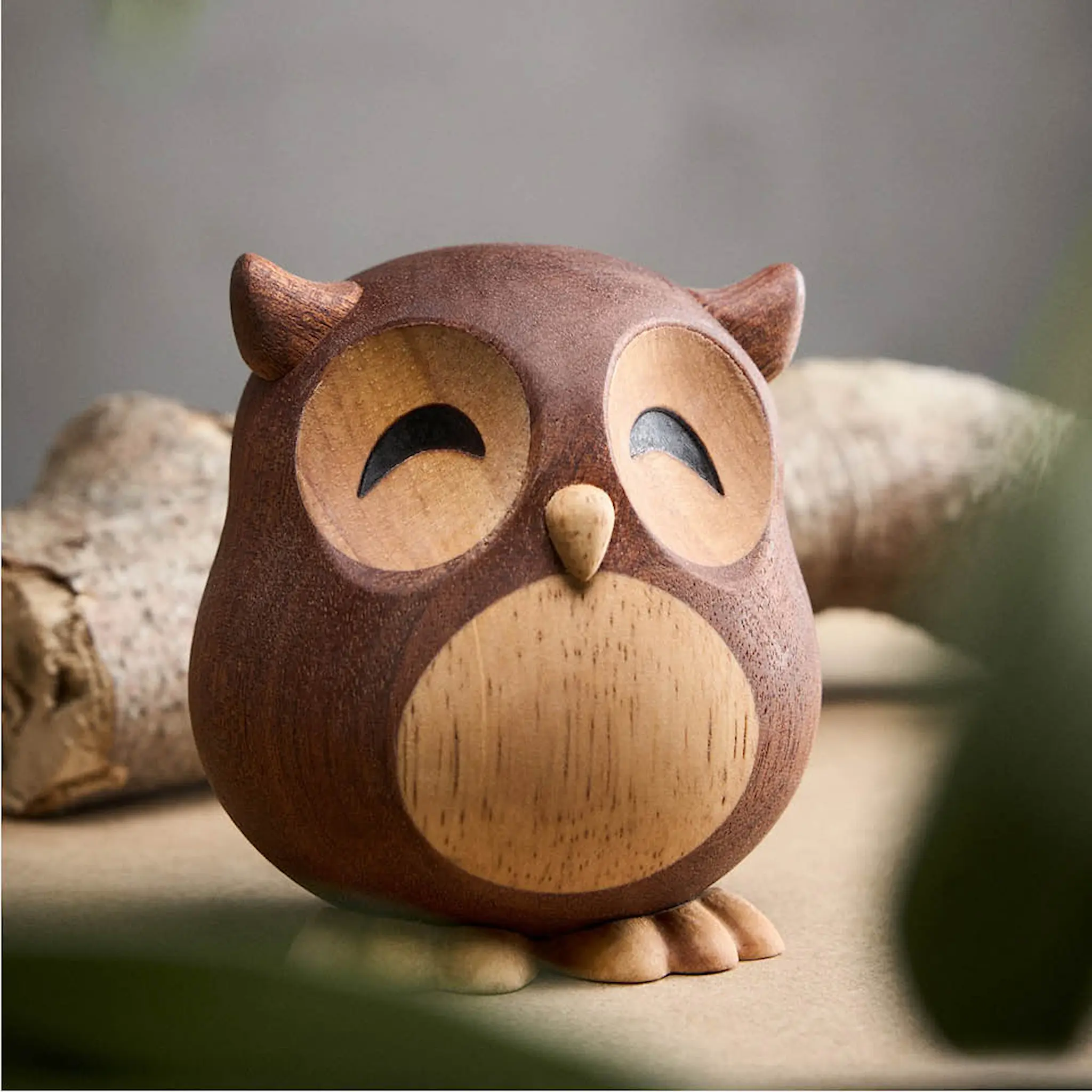 FableWood Villum uggla träfigur 8 cm gummiträ/sapele