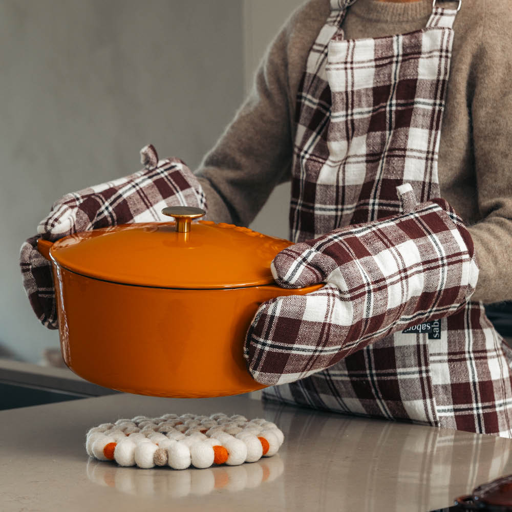 Sabor Home grillhandske 2-pack bomull vinröd/beige/svart