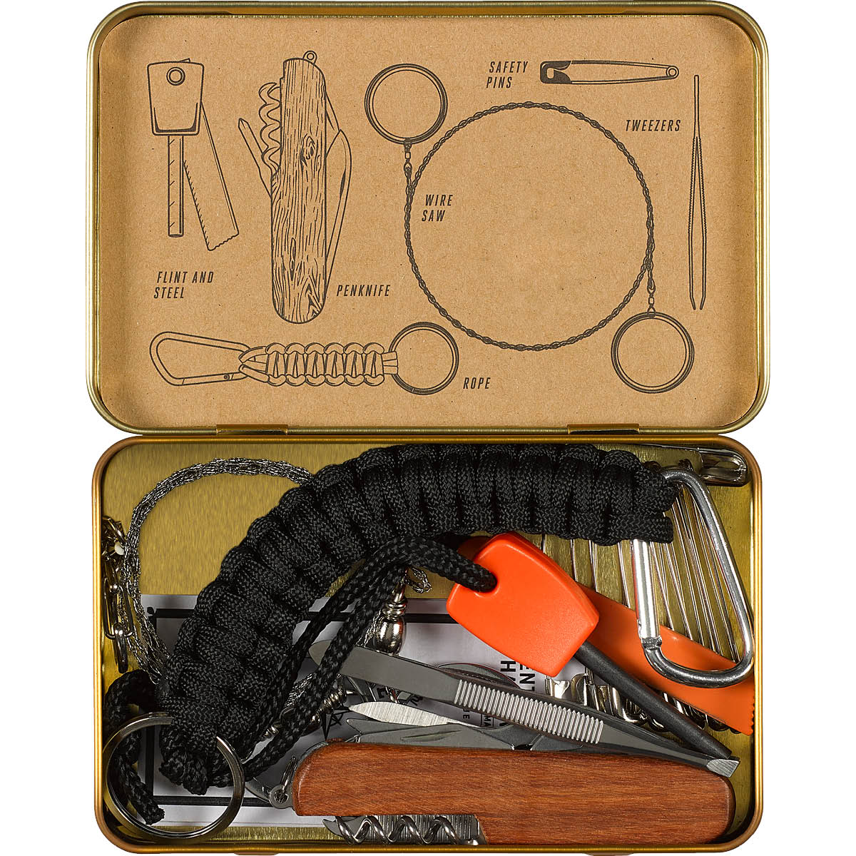 Gentlemen's Hardware Överlevnadskit i plåtask orange