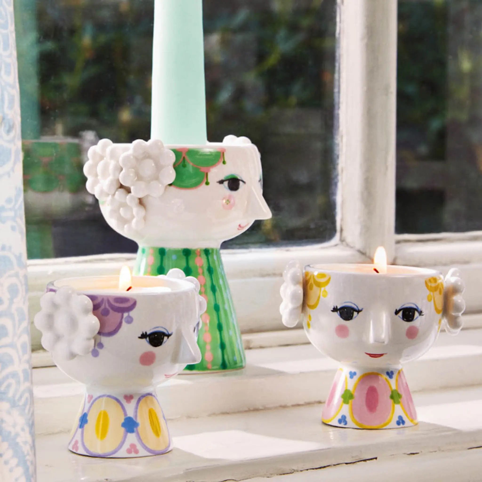 Bjørn Wiinblad Eva telyslykt 6,5 cm 2 stk gul/lavendel