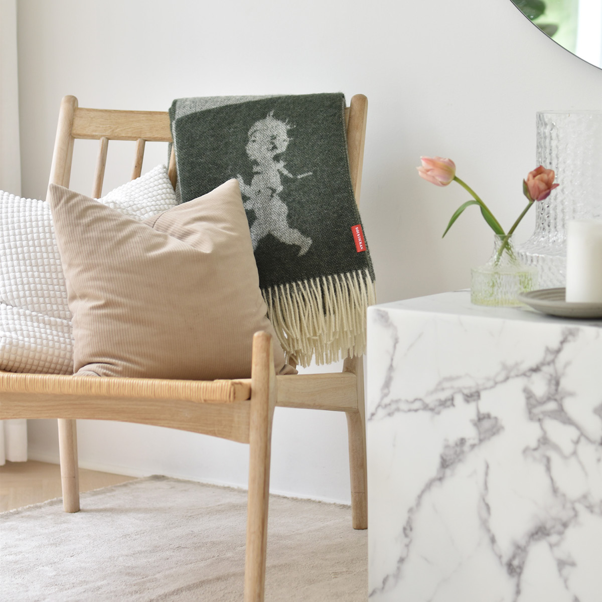 SOLSTICKAN Pledd i merinoull 130x170 cm mosegrønn