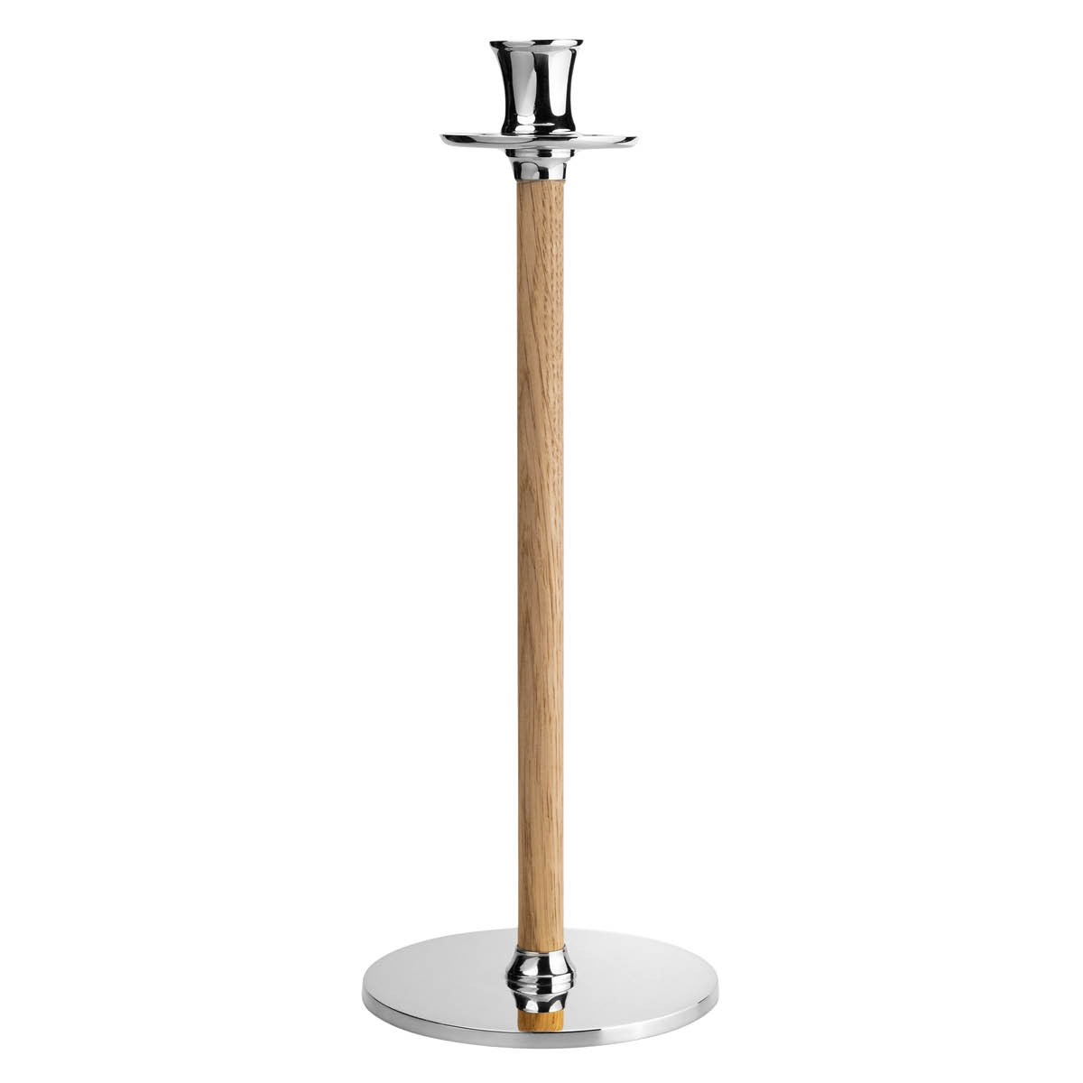 Hilke - Alto Basso kynttilänjalka 35 cm nikkelöity messinki/tammi