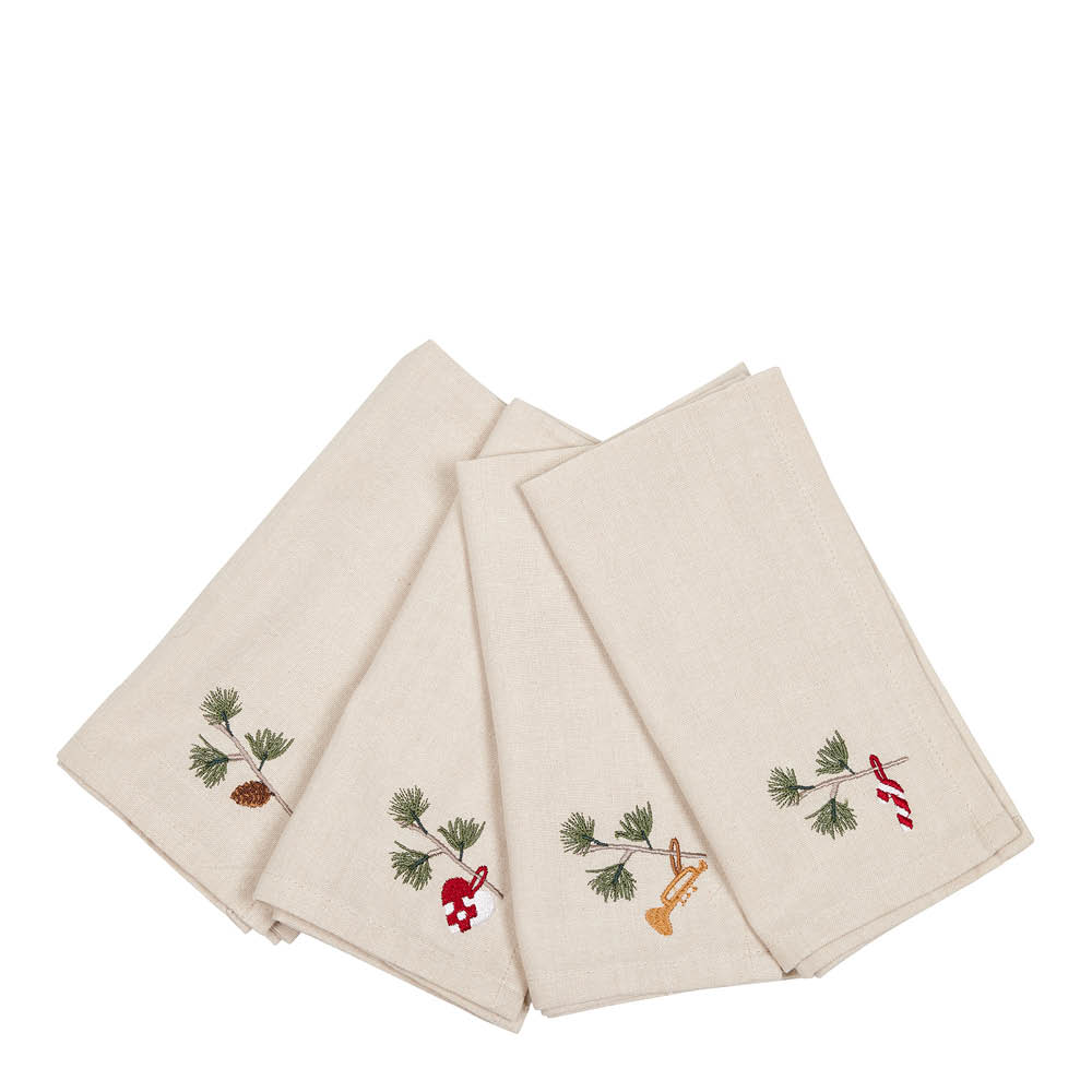 Fondaco Marion tygservett 45x45 cm 4-pack lin/julbroderi