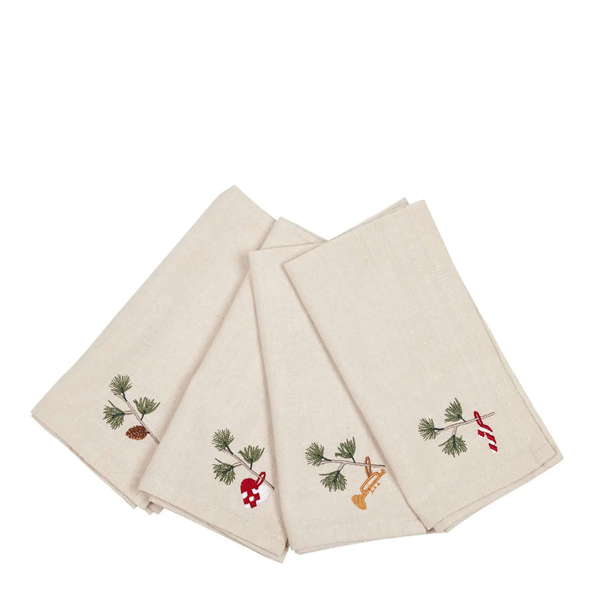 Fondaco Marion tygservett 45x45 cm 4-pack lin/julbroderi