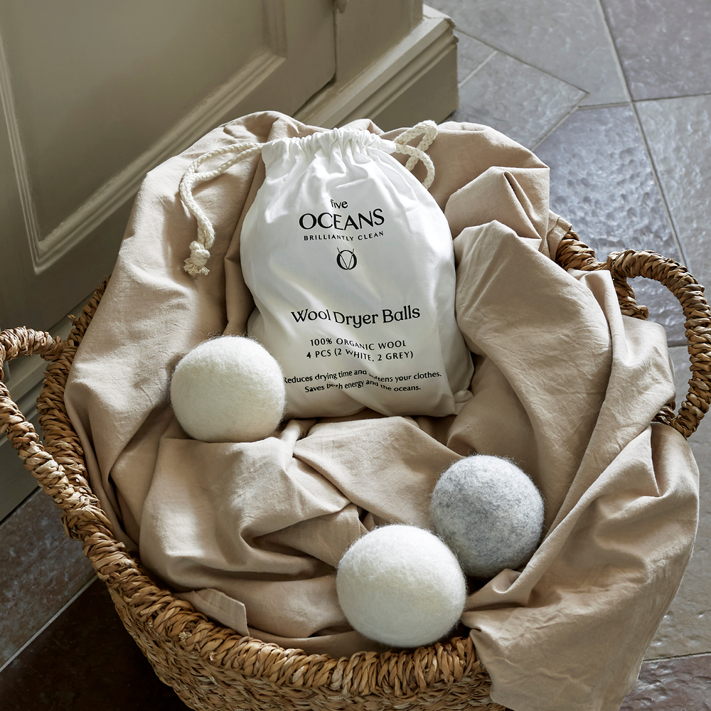 Five Oceans Tørkeballer ull 4 stk hvit/grå