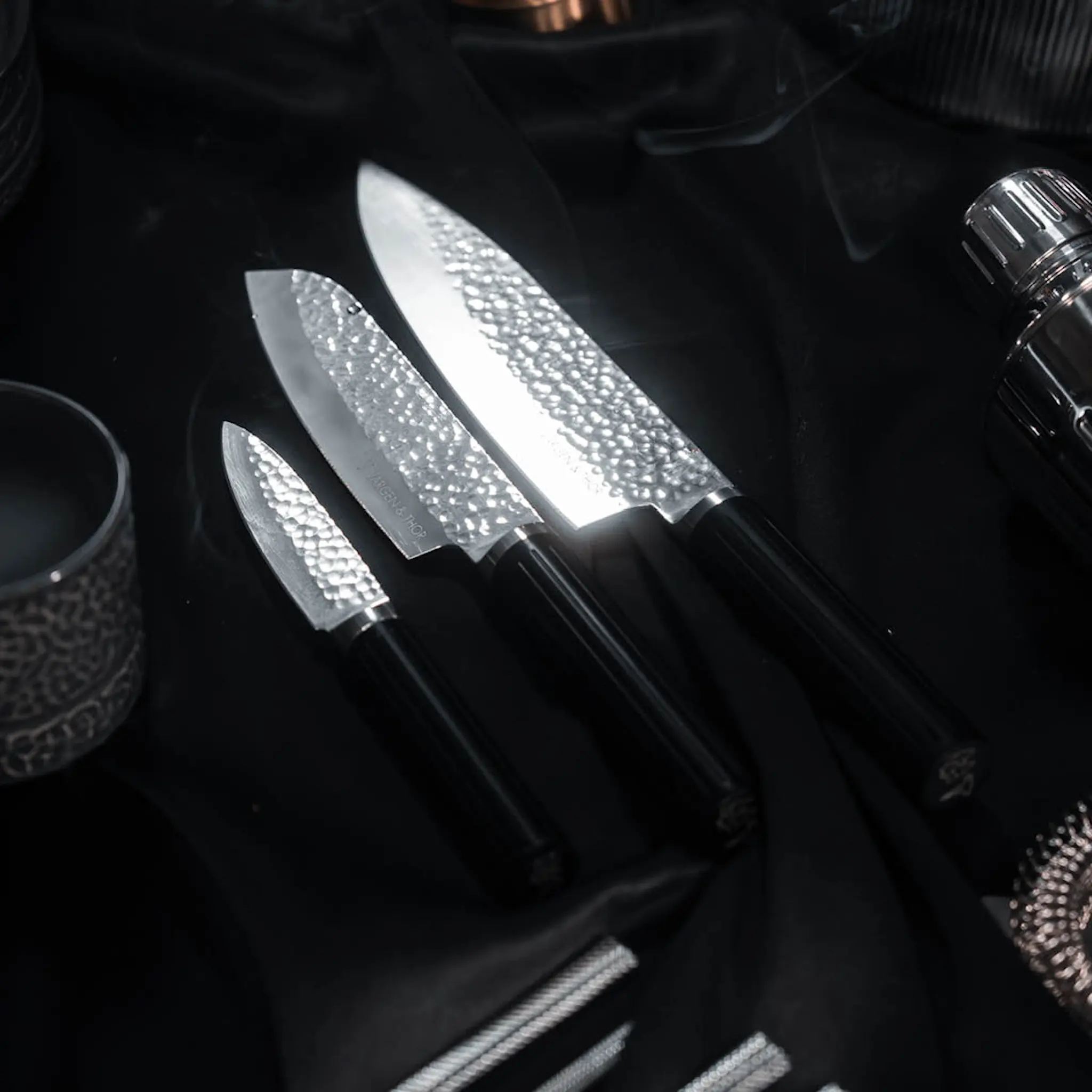 Vargen & Thor Glima knivset i stål 3 delar svart