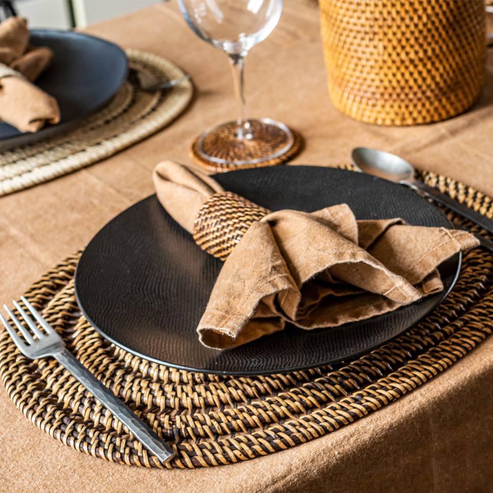 Ziczac Rattan Servettirengas 4,5 cm 4 kpl Ruskea