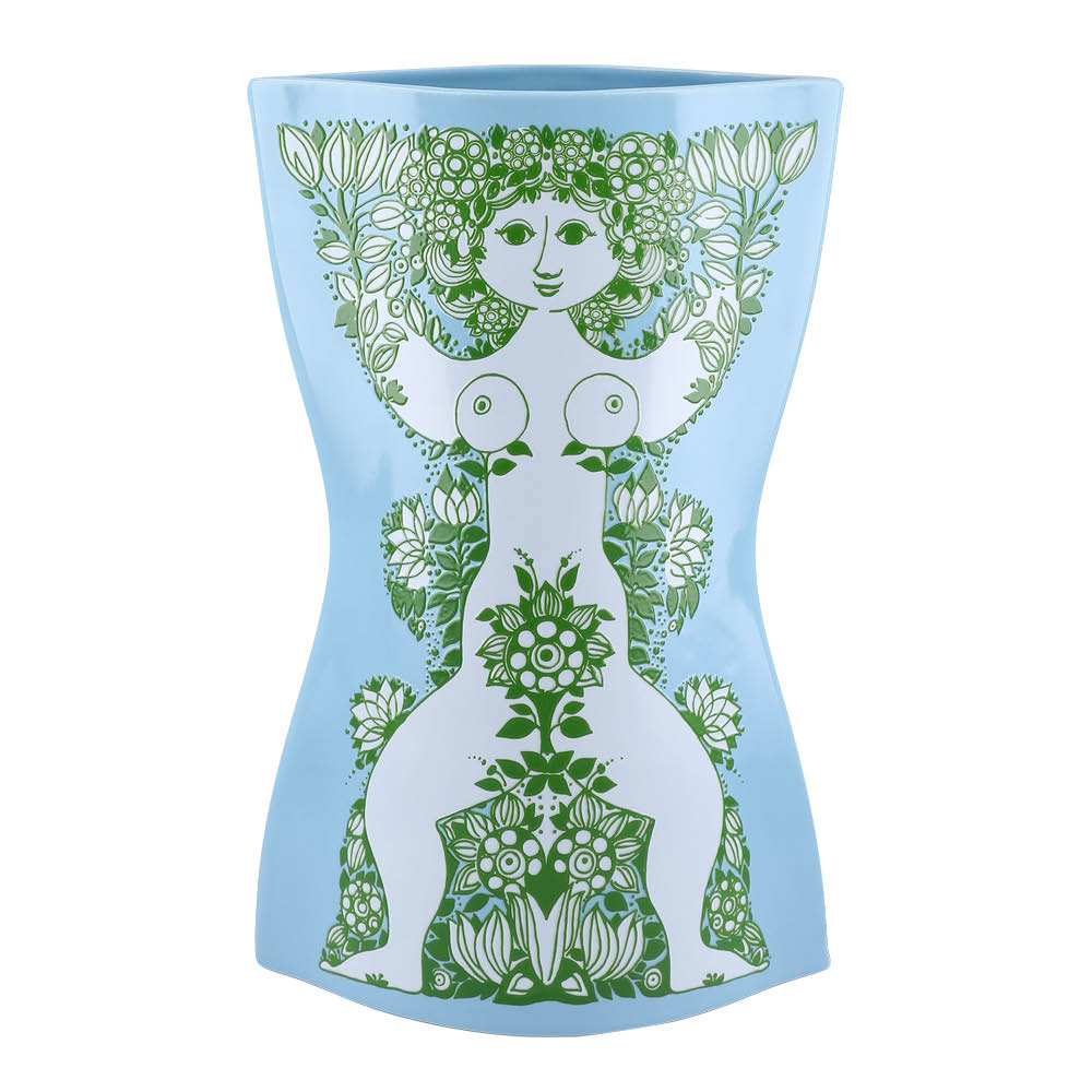Bjørn Wiinblad Nina vas 28,5 cm ljusblå/grön