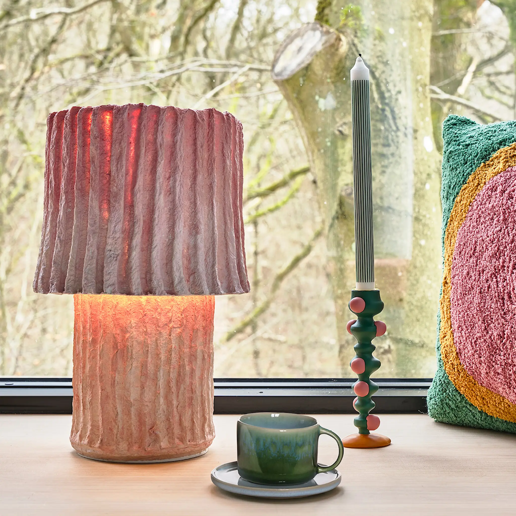 Villa Collection Styles Ljusstake med prickar 18 cm Grön/Rosa Polyresin