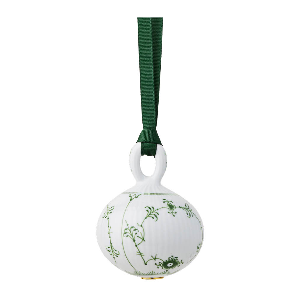 Royal Copenhagen Grønn Musselmalt Riflet julekule 9,5 cm