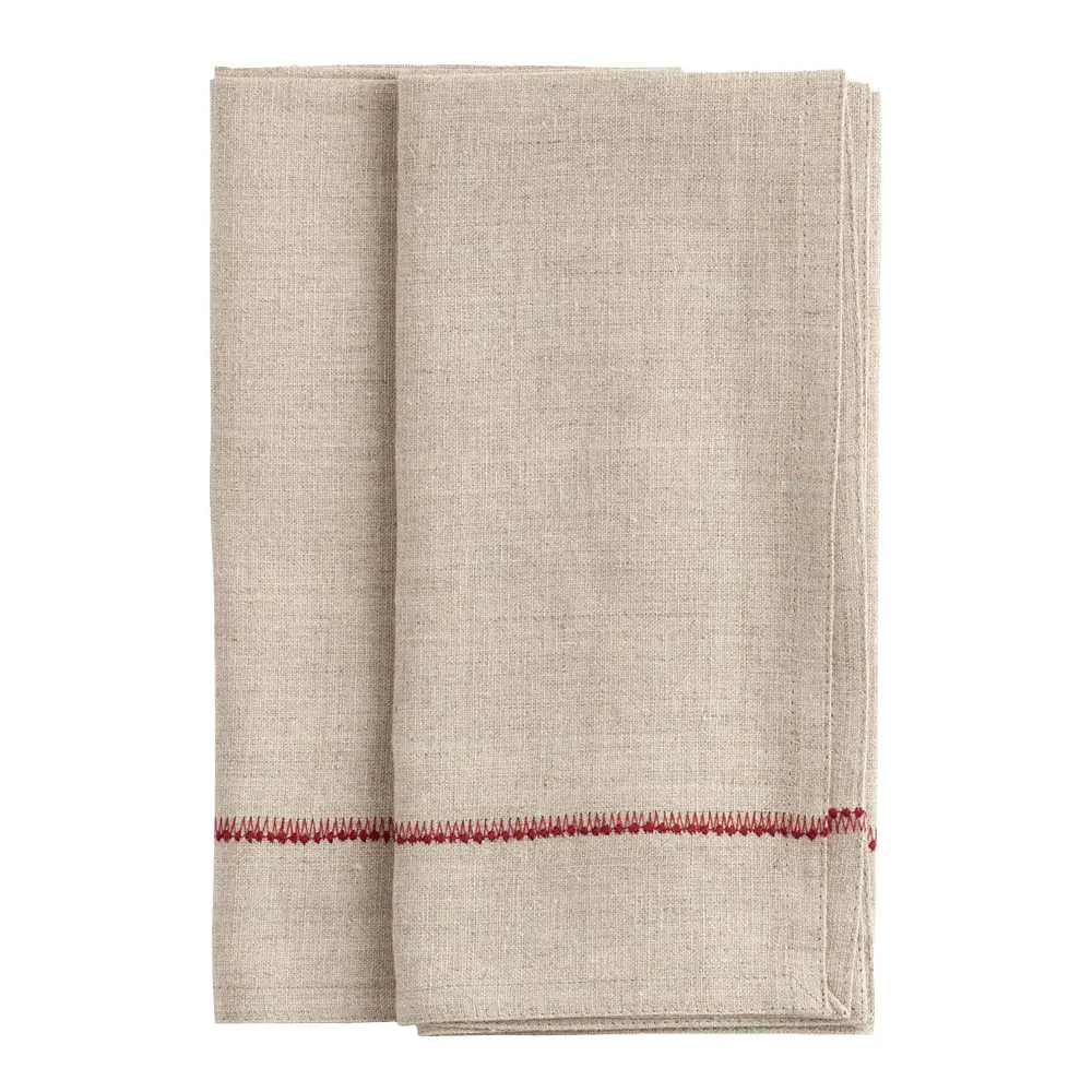 Brodert linserviett 50x50 cm 2 stk rød