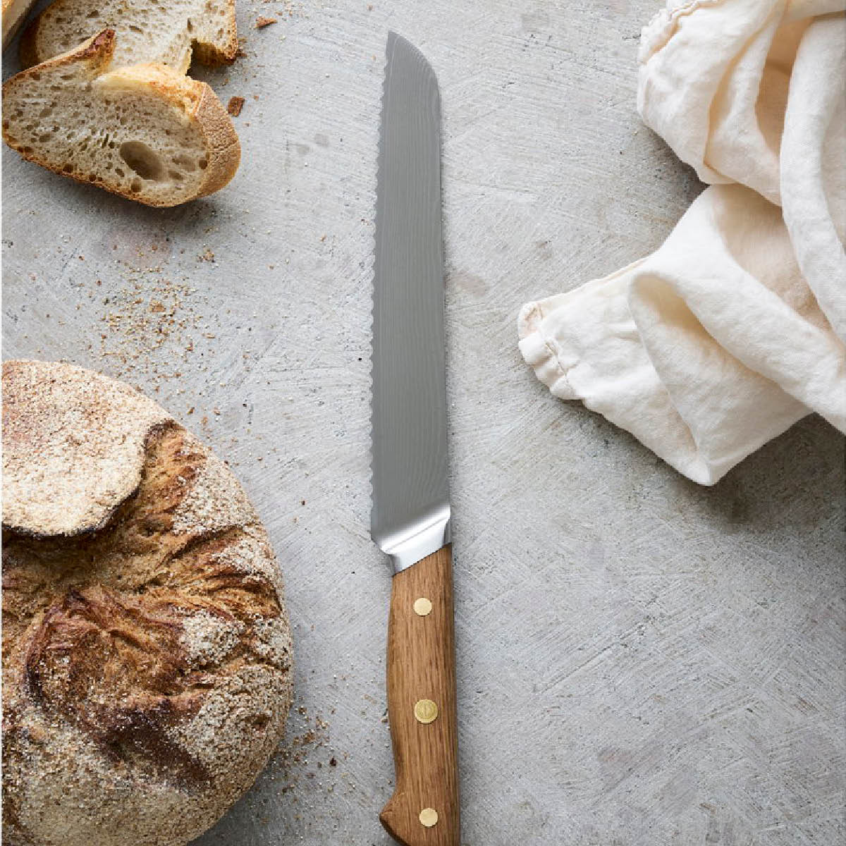 Pillivuyt Gourmet Douron brødkniv 33 cm damaskusstål/eik