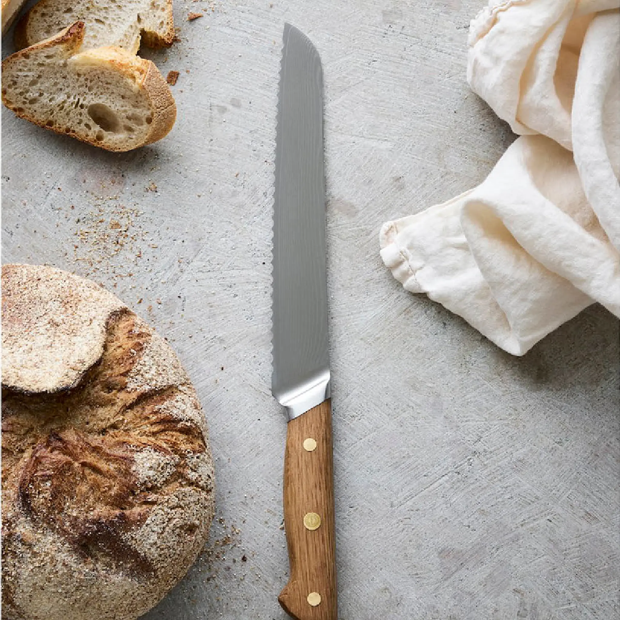 Pillivuyt Gourmet Douron brødkniv 33 cm damaskusstål/eik