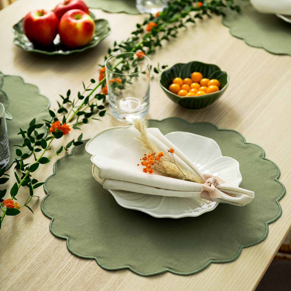 Ziczac Scallopped Pöytätabletti 36 cm 2 kpl Vihreä