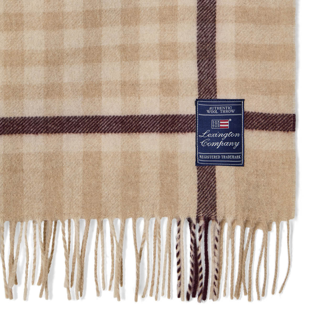 Lexington Rutig pläd ull 130x170 cm beige/fig