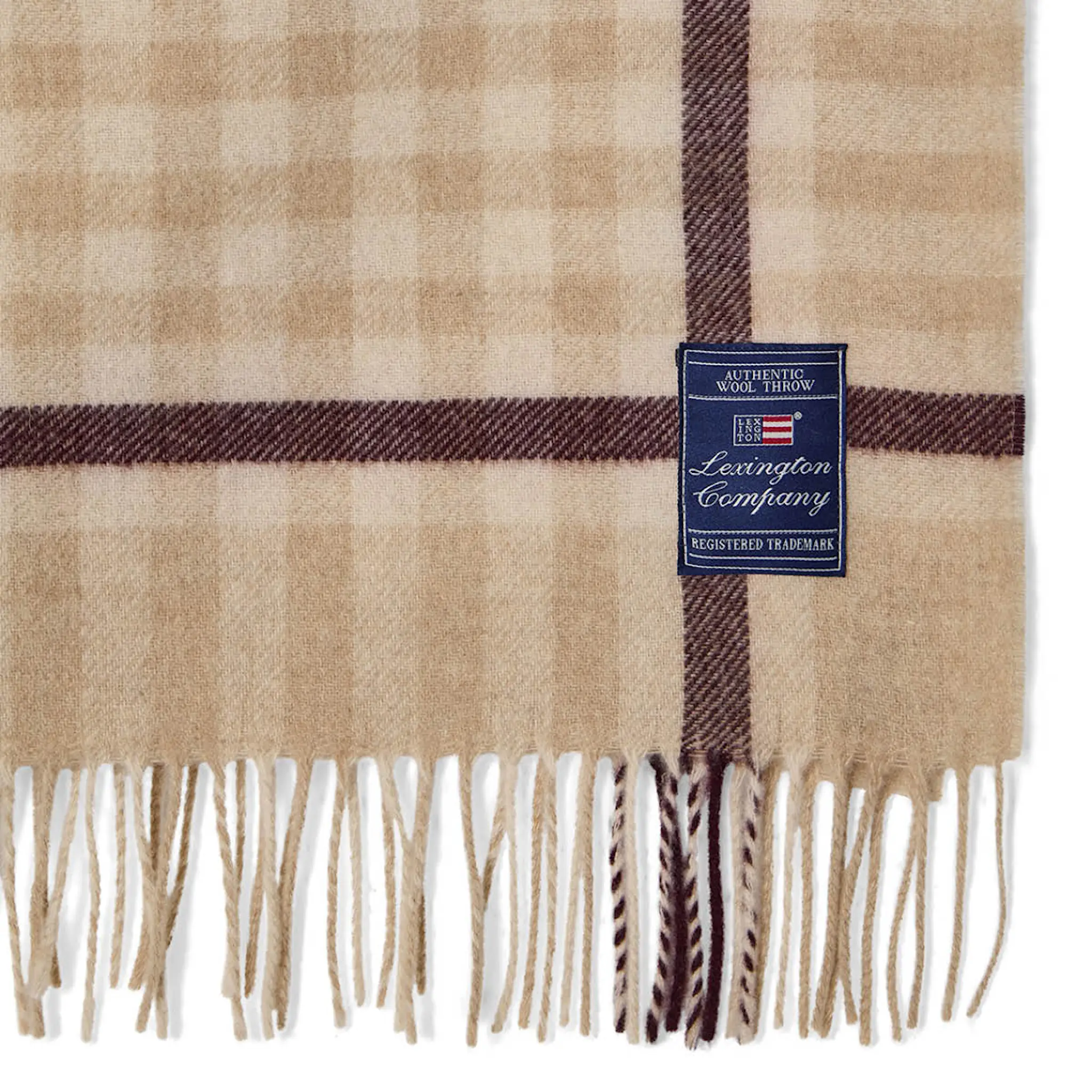 Lexington Rutig pläd ull 130x170 cm beige/fig
