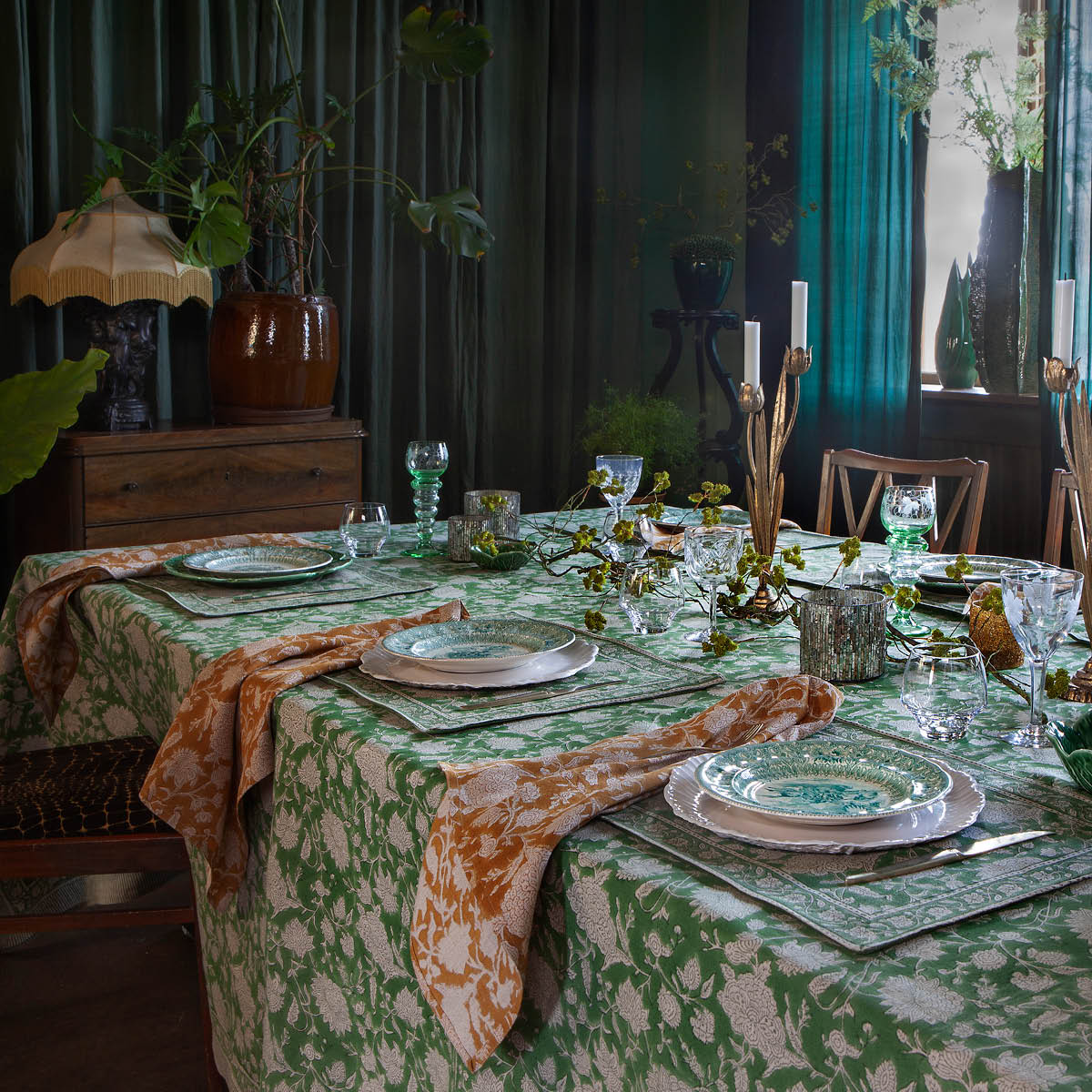 Chamois Indian Rose linduk 145x350 cm grønn