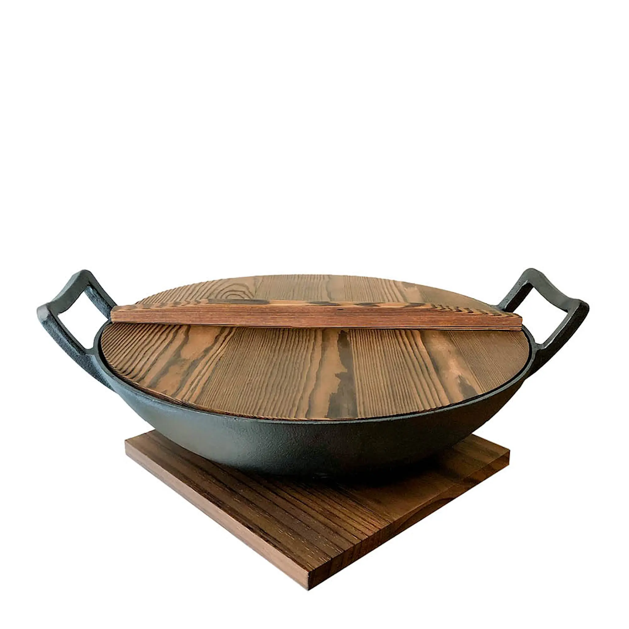 Satake Nabe Wok Gjutjärn med glaslock 36 cm Svart