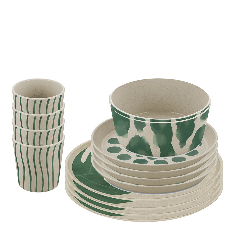 Koziol Connect Monstera servisesett 16 deler beige/grønn