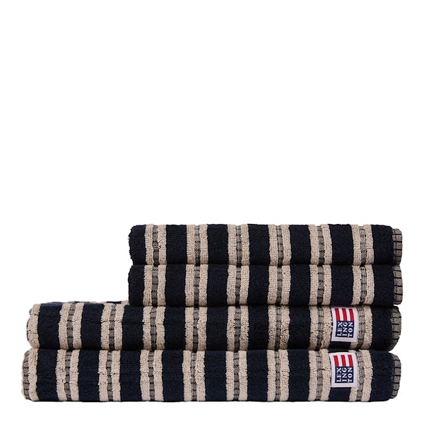 Randig handduk frotté 50x30 cm svart/ljusbeige