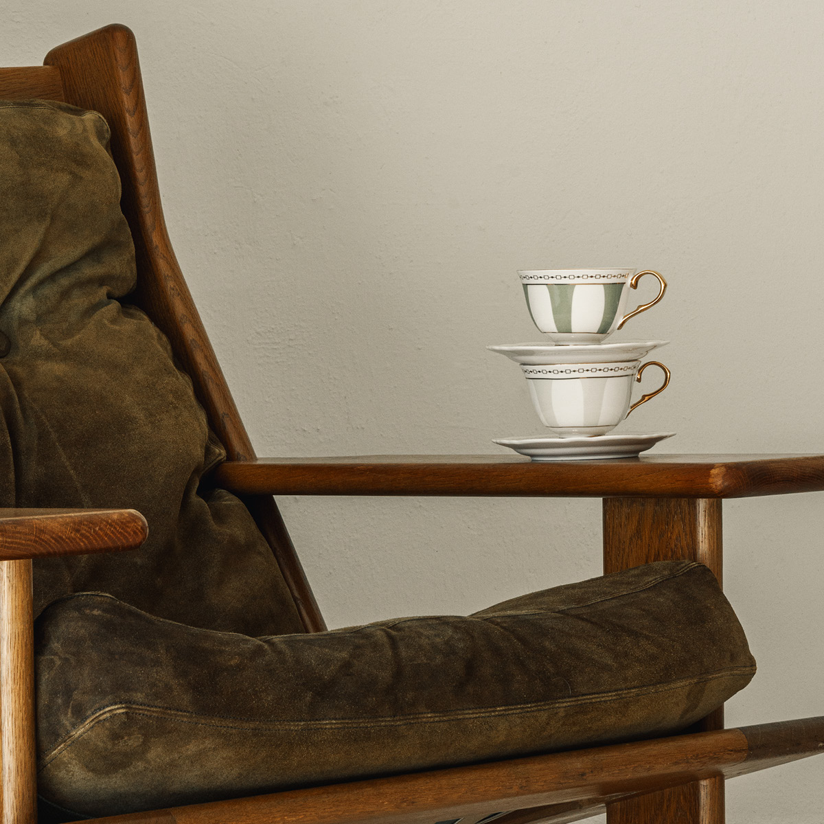 Hilke Strisce Salvia kopp med fat 22 cl grön