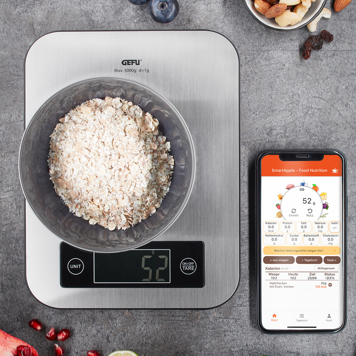 Gefu Score kjøkkenvekt med ernæringsapp
