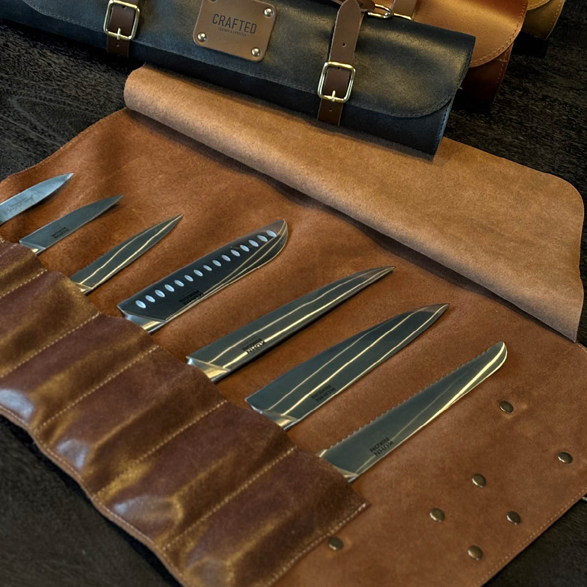 Crafted Leather knivveske 41 cm brun