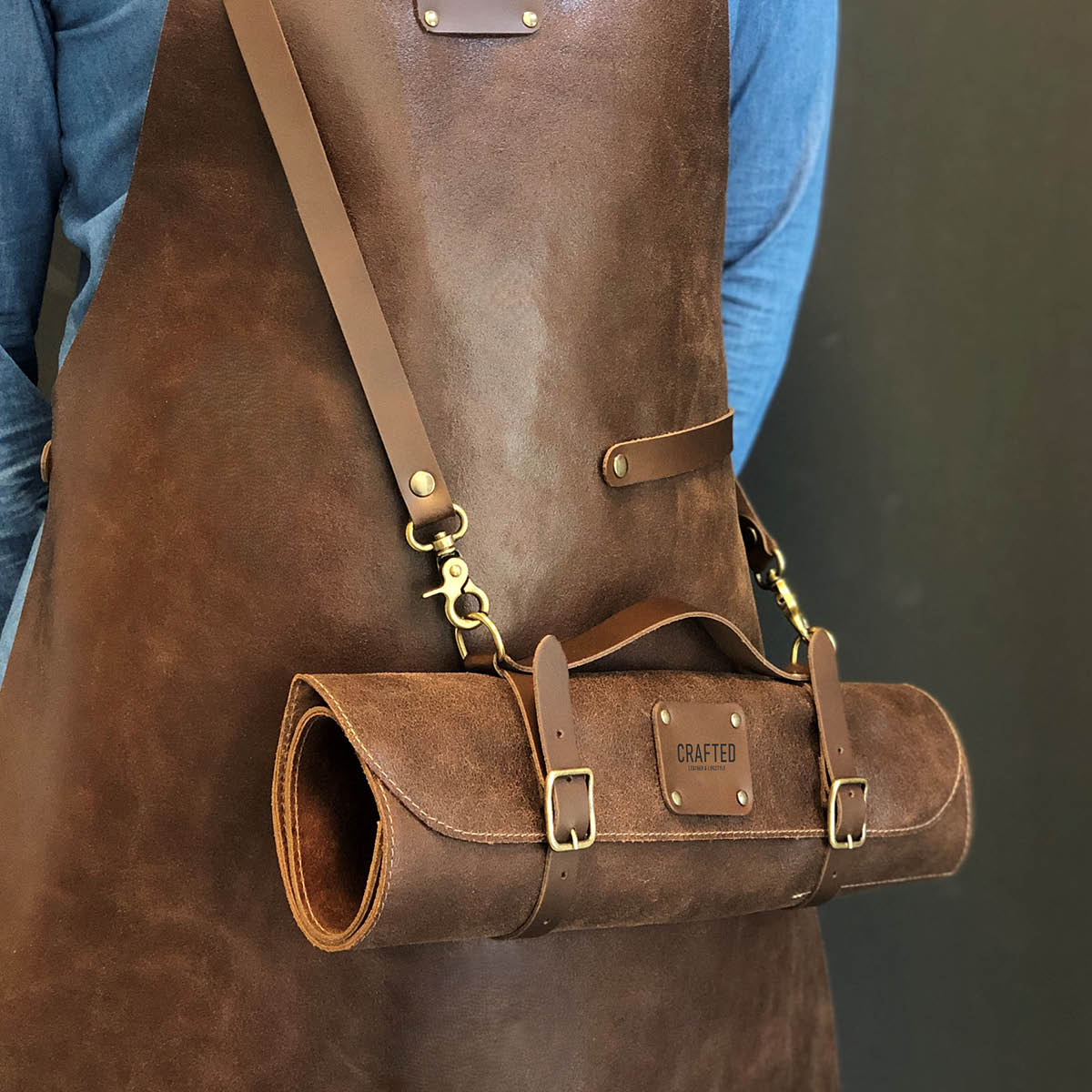 Crafted Leather knivväska 41 cm brun