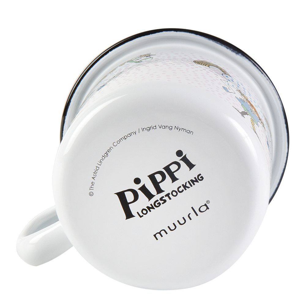 Muurla Pippi Langstrømpe emaljekopp pippi/lille gubben 25 cl hvit