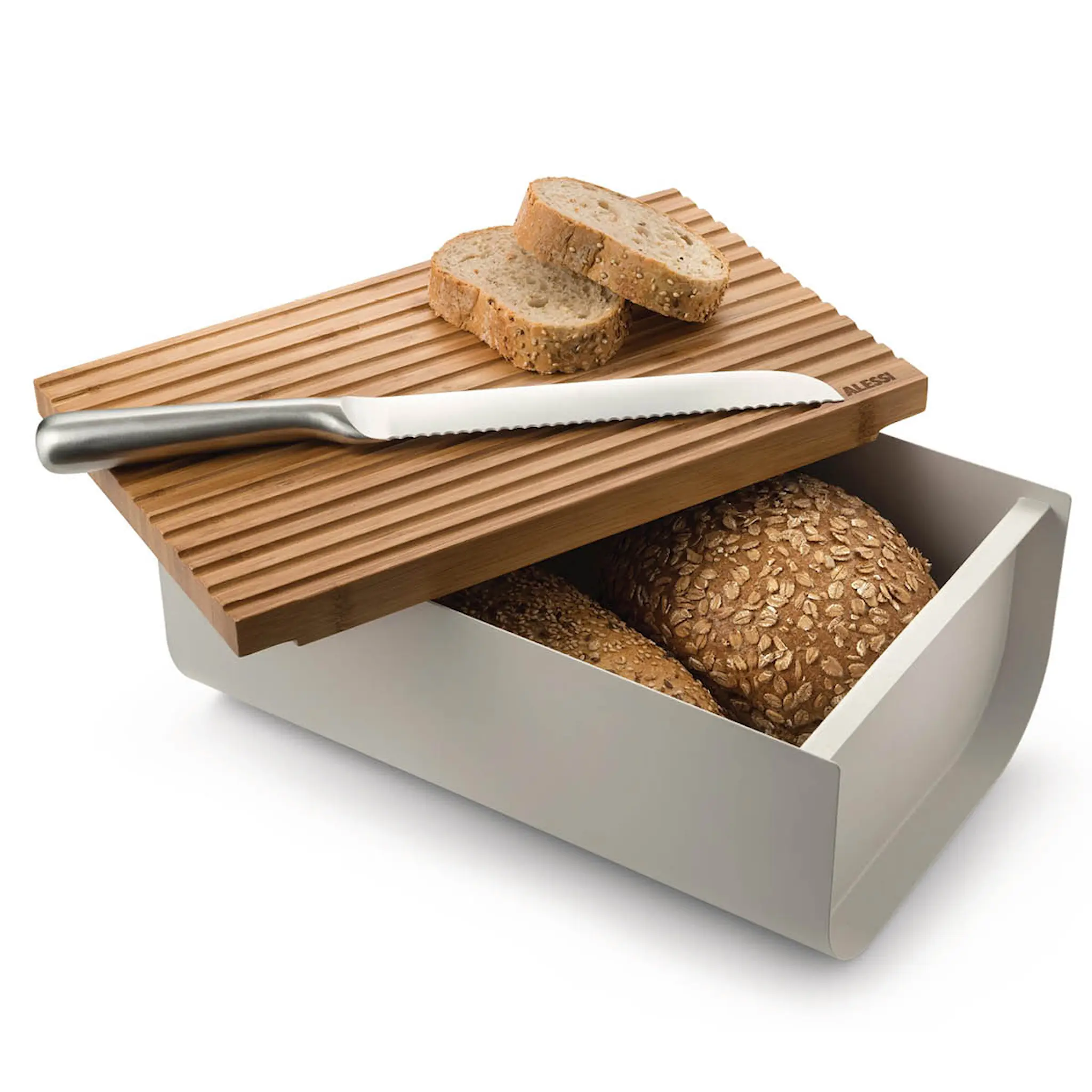 Alessi Mattina Leipälaatikko 34x21 cm Vaaleanharmaa/Bambu