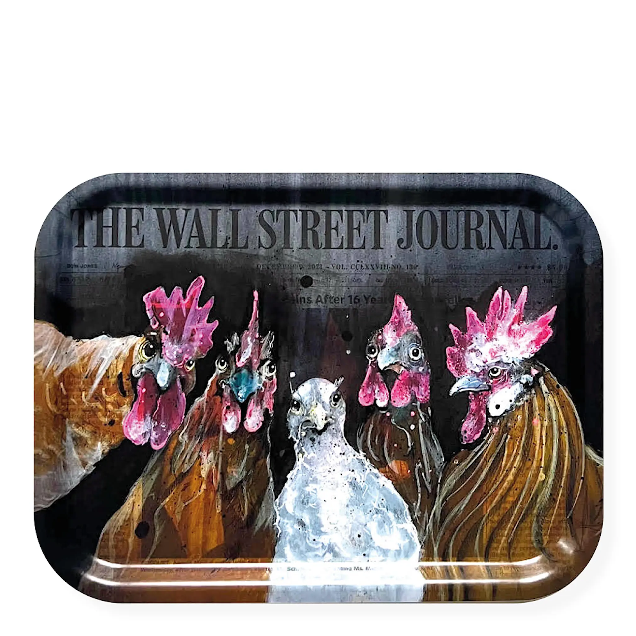 LISA TÖRNER ART Bricka Roosters of Wall Street 33x43 cm Svart