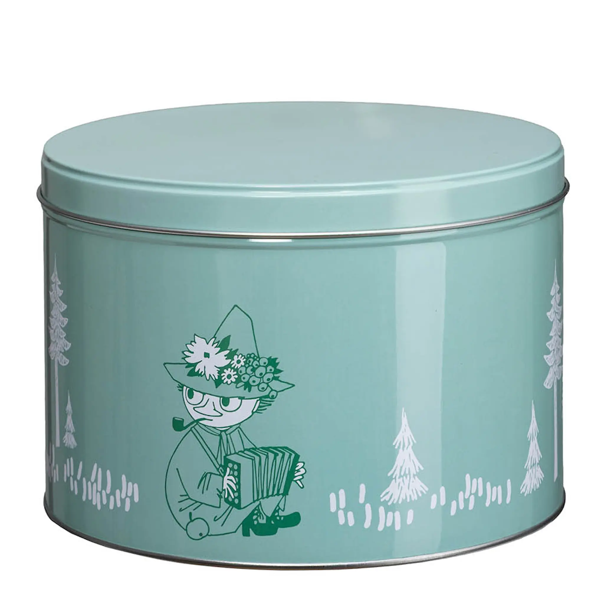 Martinex Mumin stapelbar plåtburk 1,5 L Snusmumriken grön