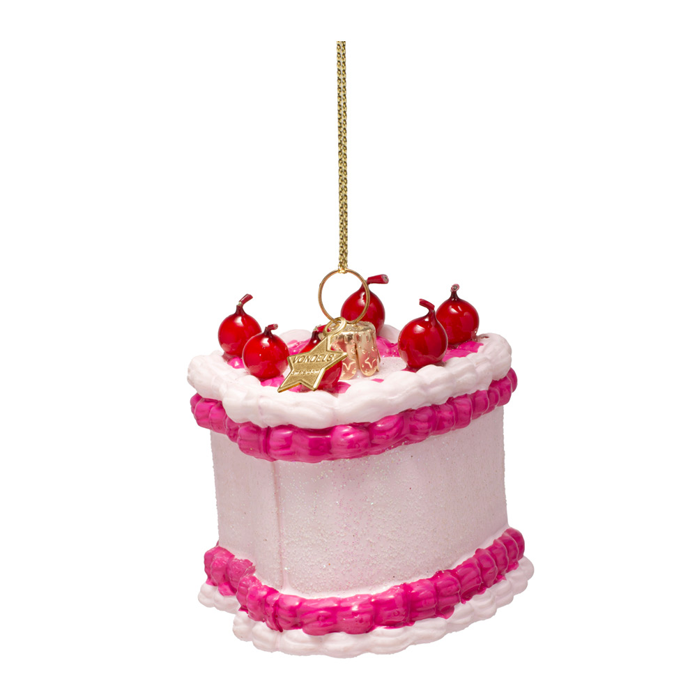 Vondels Wine & Dine julhänge i glas 5,5 cm Tårta hjärtformad rosa