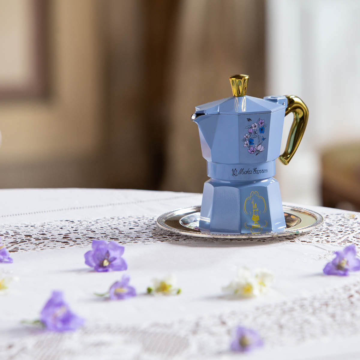 Bialetti Bridgerton Moka Express mokabryggare 3 koppar 13 cl blå/guld