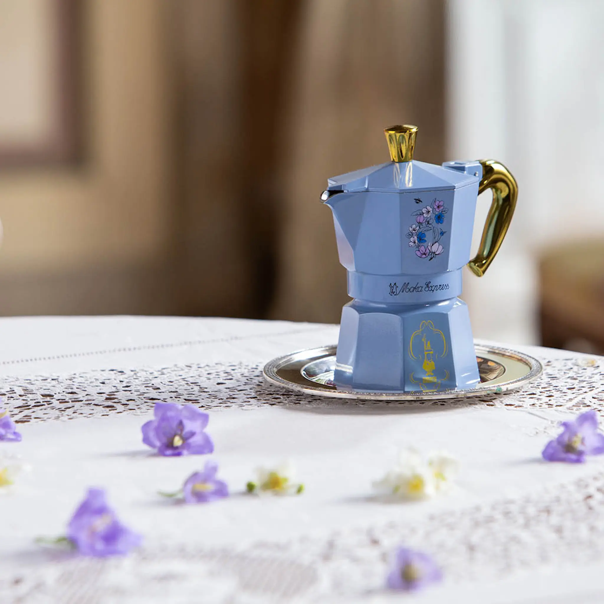 Bialetti Bridgerton Moka Express mokkakanne 3 kopper 13 cl blå/gull