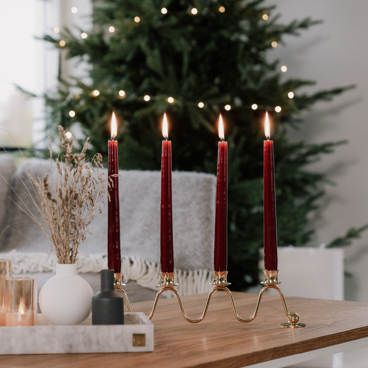 Hilke Herregårdslys 30 cm 6 stk vinrød glans