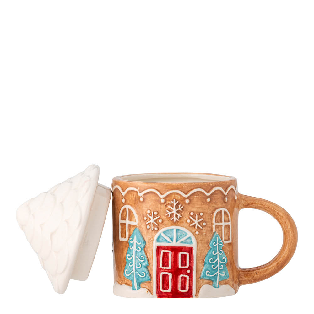 Bloomingville Ginnie mugg med lock 37 cl pepparkakshus