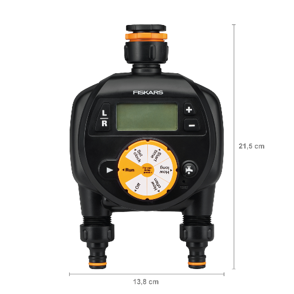 Fiskars Easy Watering Kasteluajastin kahdelle letkulle