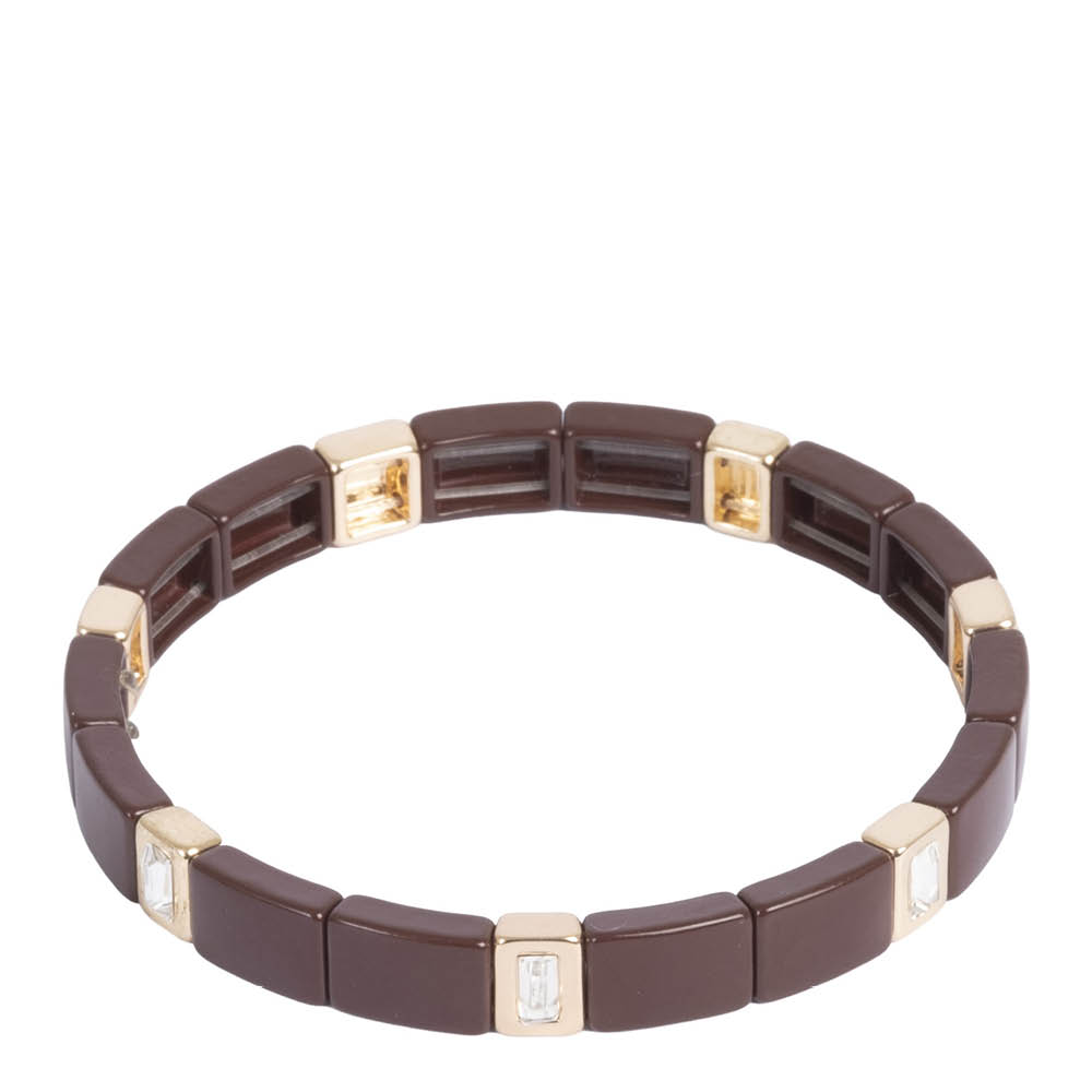 A&C Oslo AS Enamel Tiles elastiskt armband 18,5 cm guld/brun