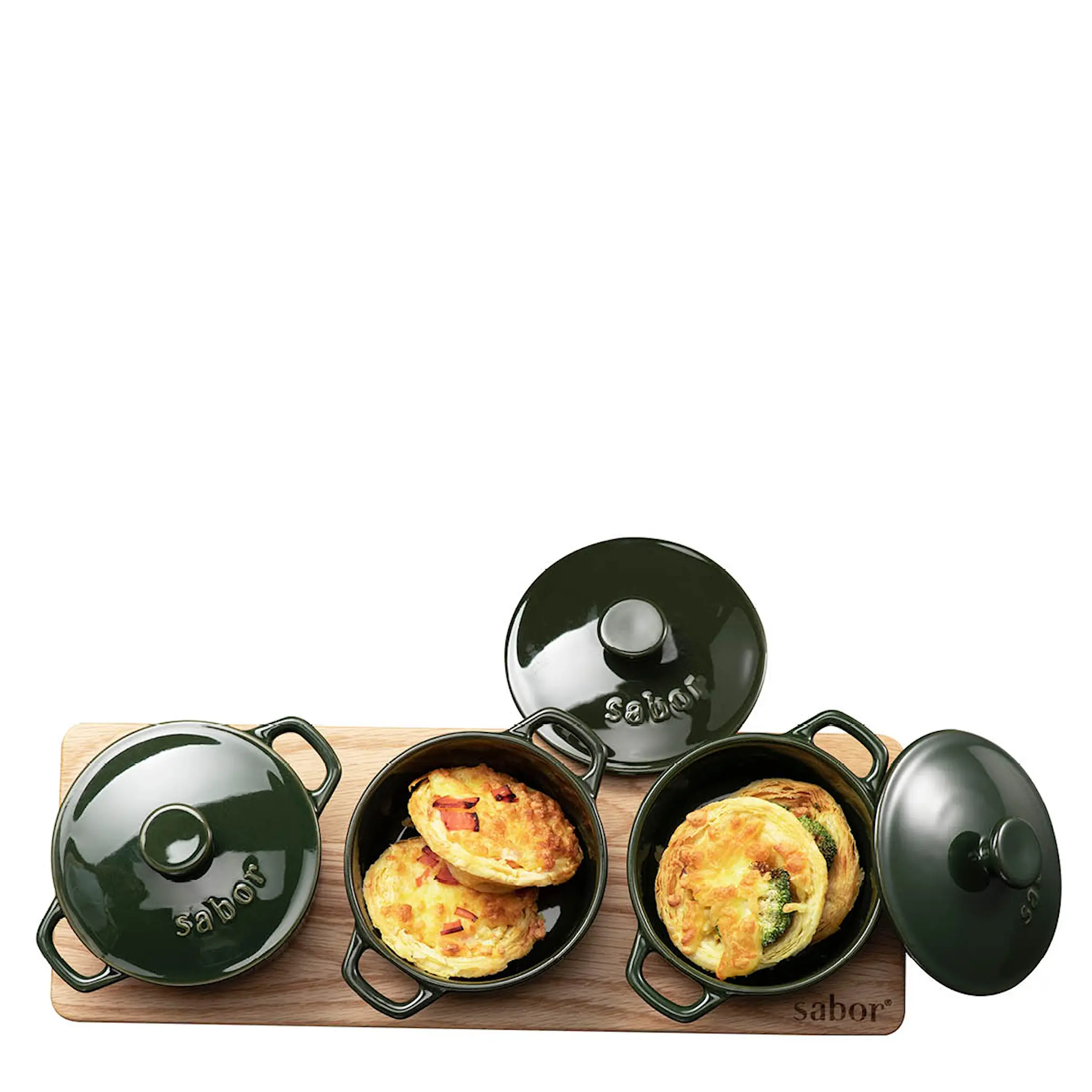 Sabor Minigryta serveringsset 3-pack 0,3 L natur/mörkgrön