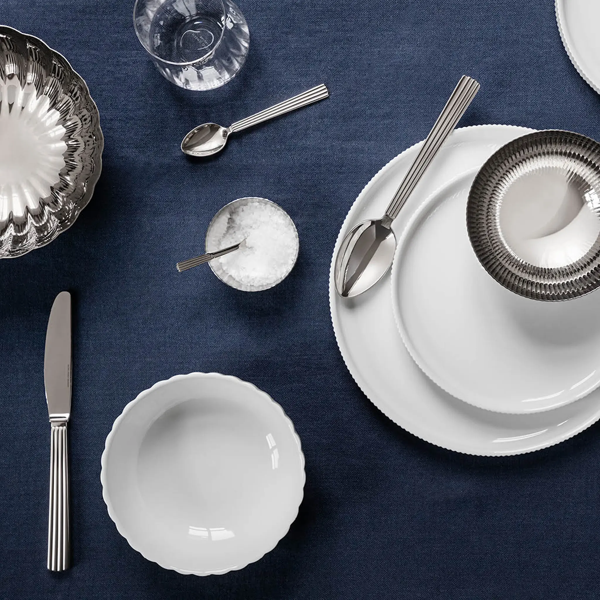 Georg Jensen Bernadotte saltkar med sked 7,4 cm stål