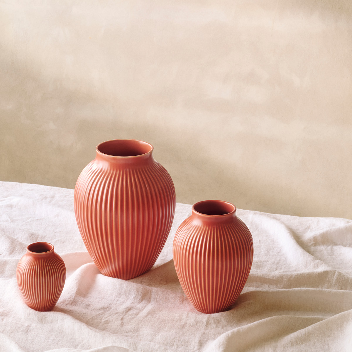 Knabstrup Keramik Ripple Maljakko 20 cm Koralli