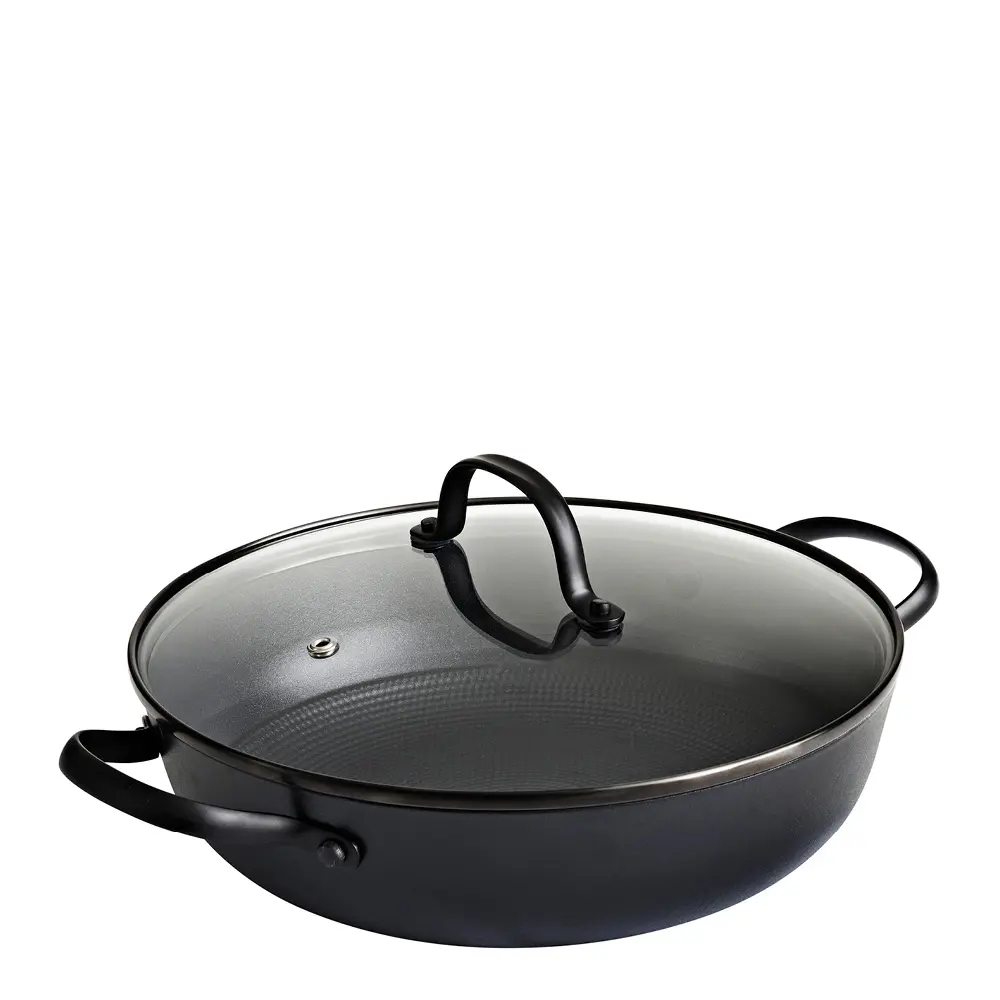 Støpejernskasserolle med Honeycomb keramisk belegg og glasslokk 26 cm