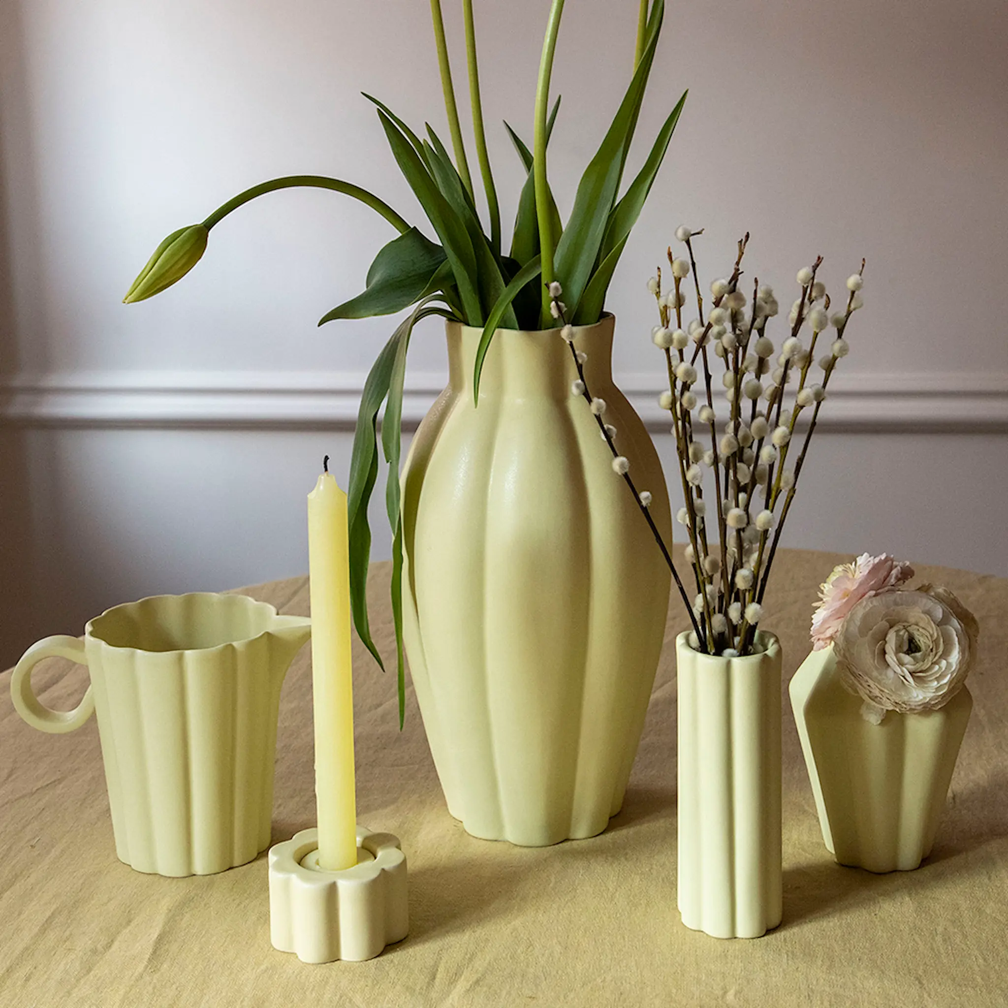 PotteryJo Birgit Vas/Ljusstake 14 cm Pale Yellow