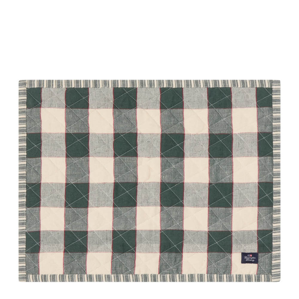 Lexington Dubbelsidig bordstablett quiltad linne/bomull 35x45 cm grön/ljusbeige/röd