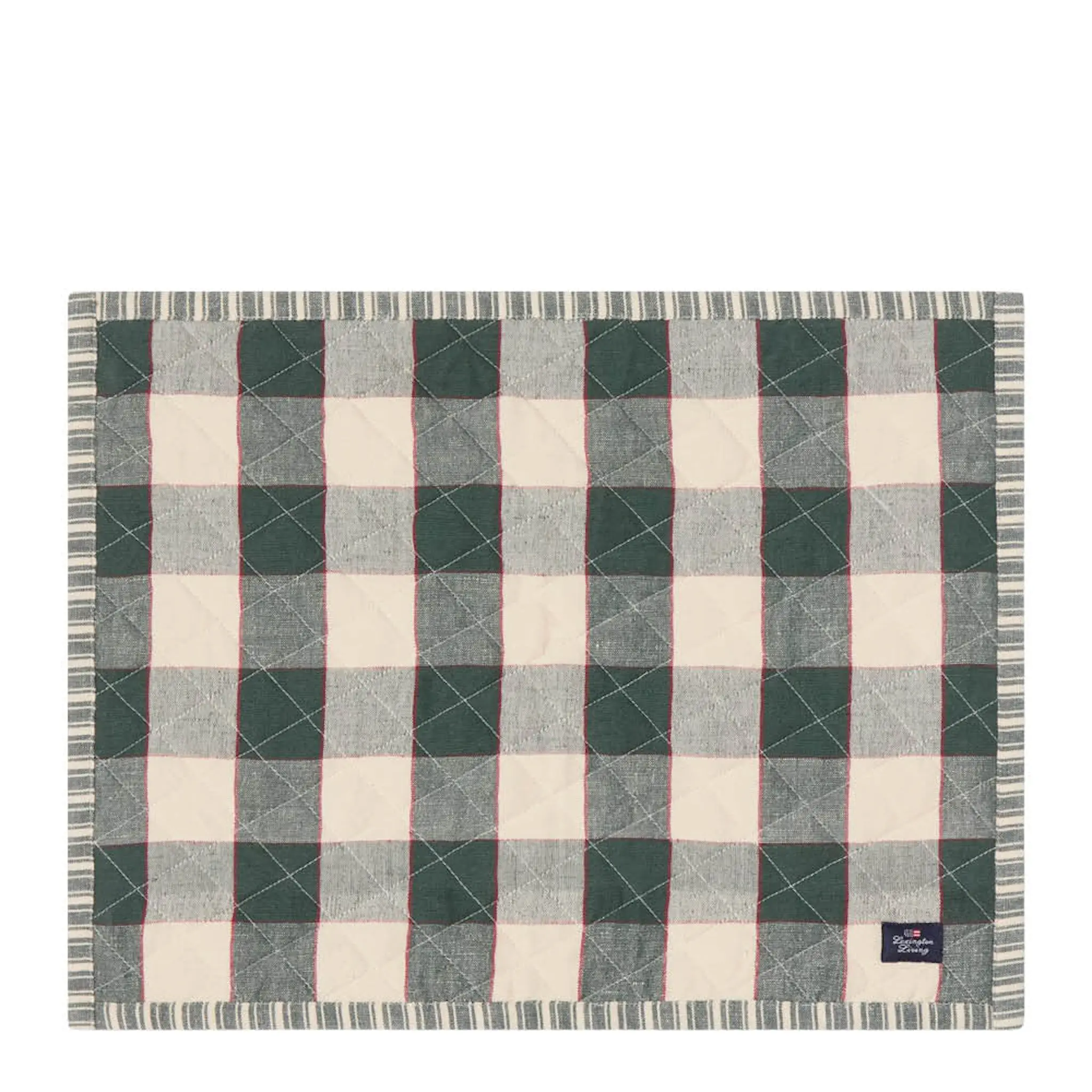 Lexington Dubbelsidig bordstablett quiltad linne/bomull 35x45 cm grön/ljusbeige/röd