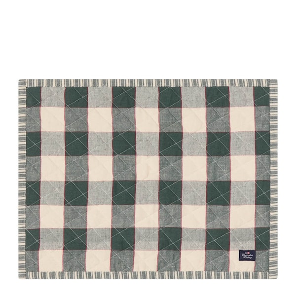 Dubbelsidig bordstablett quiltad linne/bomull 35x45 cm grön/ljusbeige/röd